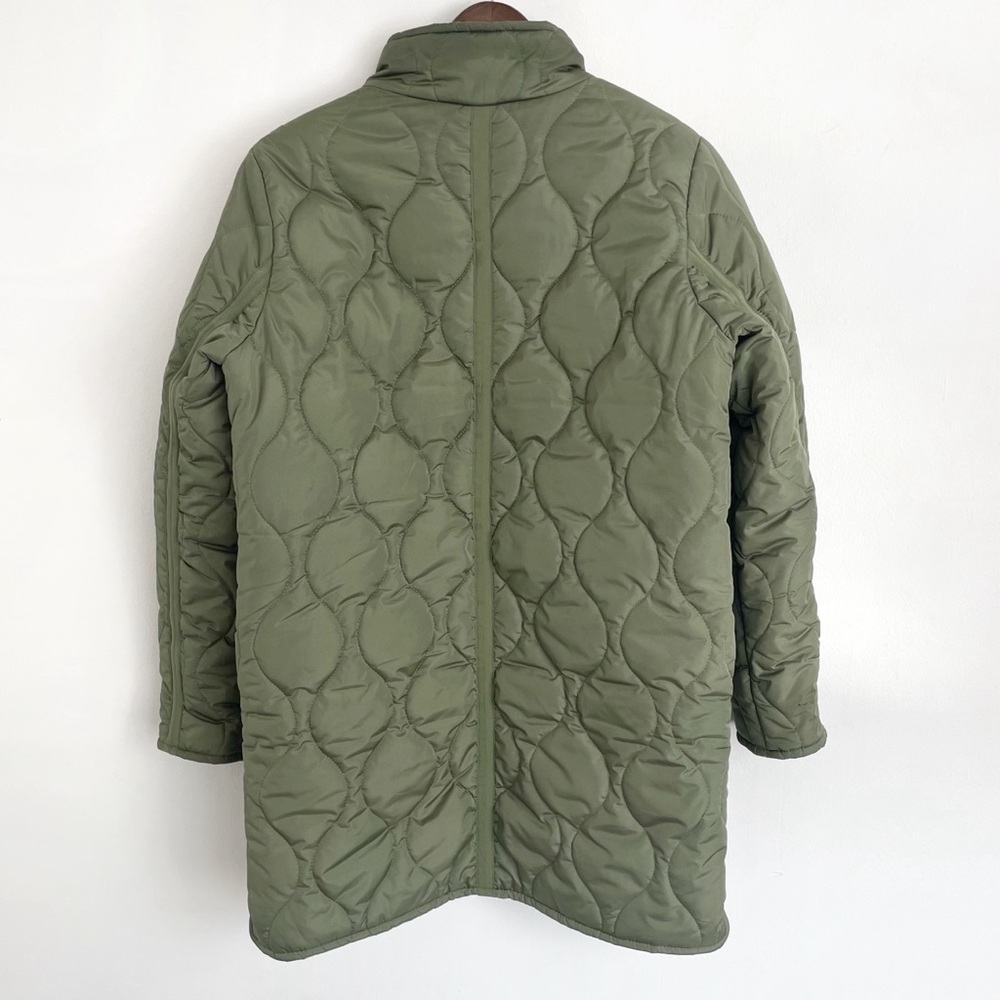 J. Crew Quilted Cocoon Puffer Jacket Army Green Gold Oversized Cozy Casual - Picture 4 of 11